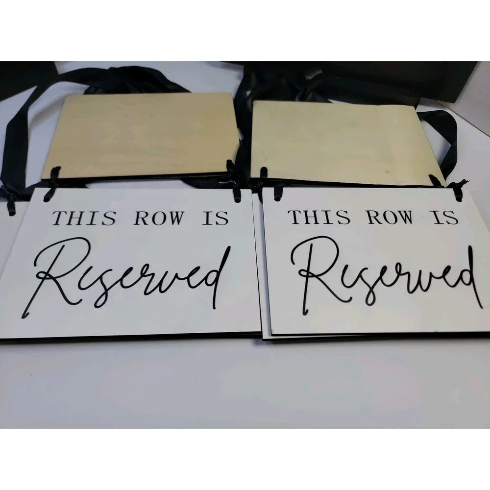 Set of 12 Reserved Wedding Signs Black White Ribbon Chair Row And 2 Tabletop